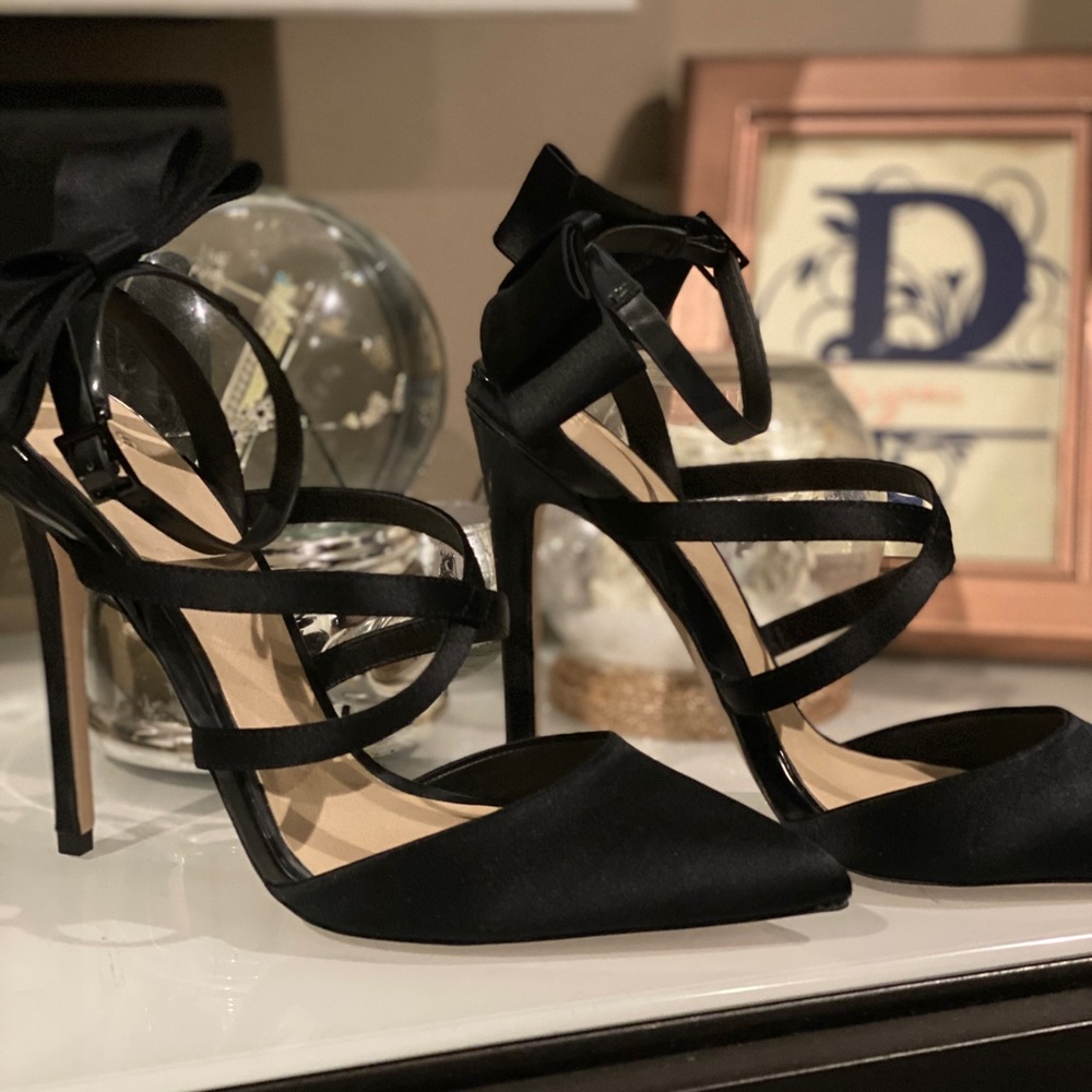 Black satin heels